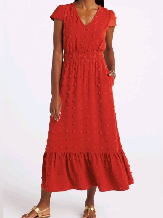 DanielRainn Dresses & Skirts - Daniel Rainn Stitch Fix Burnt Red Textured Polka Dot Maxi Dress Size L NWT